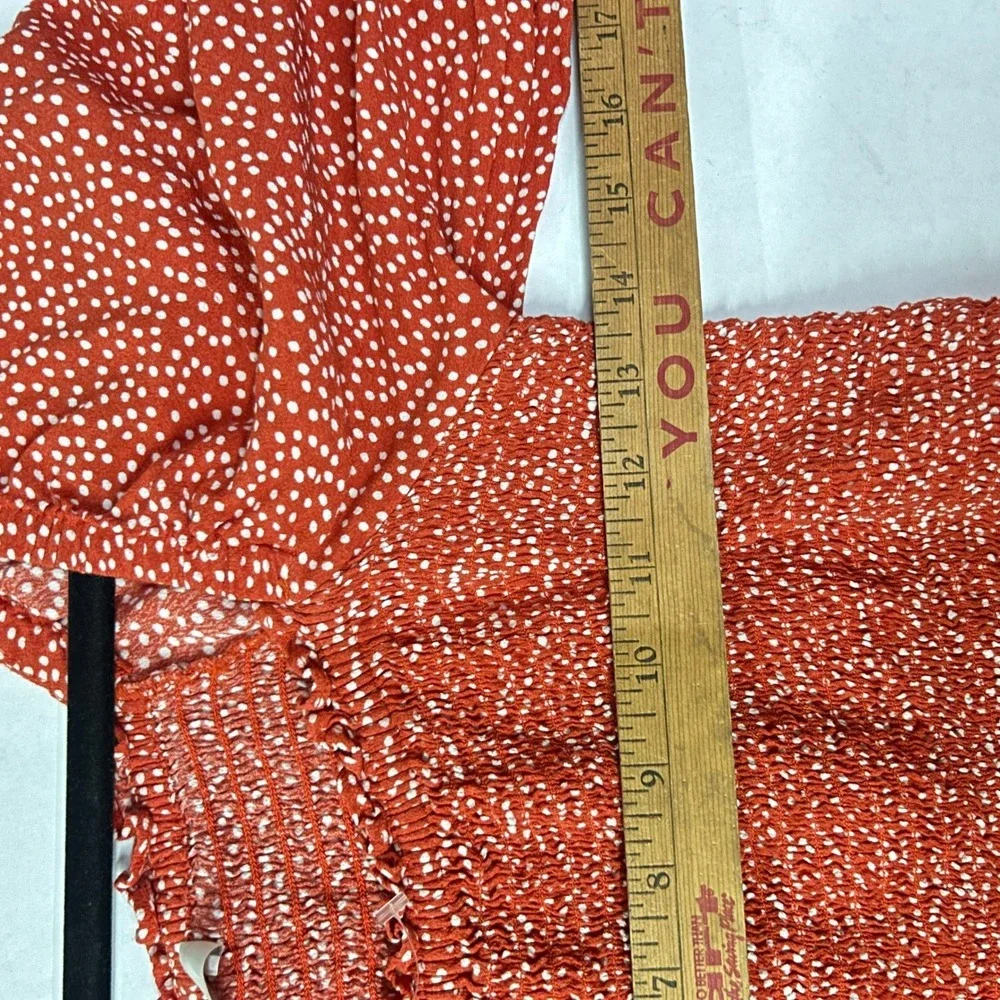 Coquette Smocked Puff Sleeve Top S Red‎ Polka Dot Square Neck Romantic Feminine